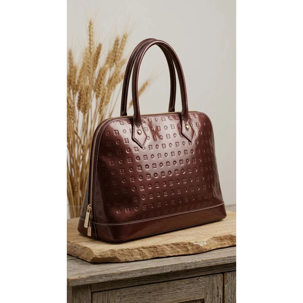 Arcadia Deep burgundy-brown Genuine Patent Leather Bag | Sz 13"x9"x5"